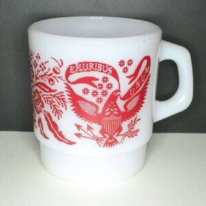Vintage Anchor Hocking Fire King Milk Glass Mug American Eagle E Pluribus Unam